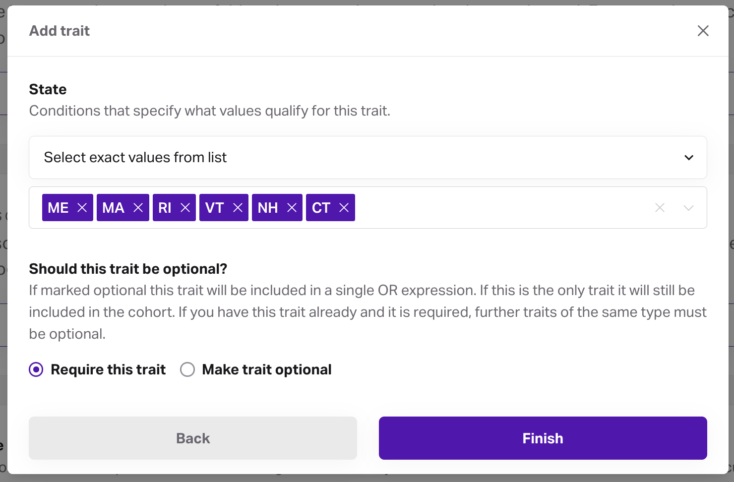 Screenshot of a cohort's geographic traits