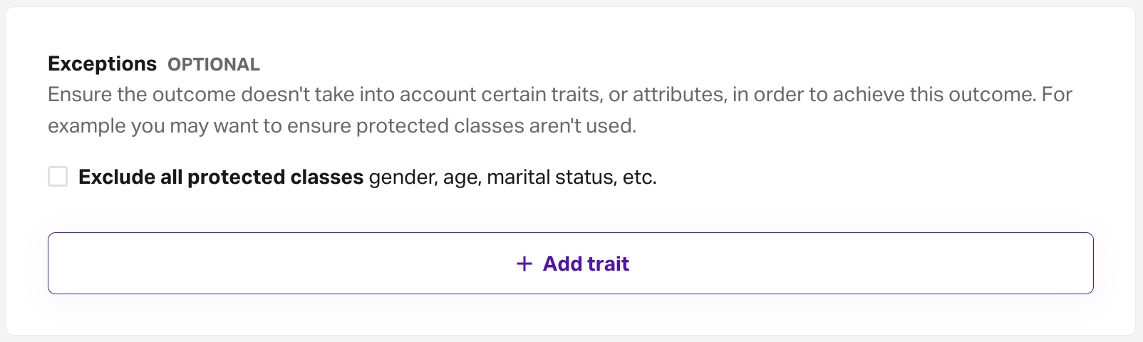 Screenshot of an outcome's exceptions