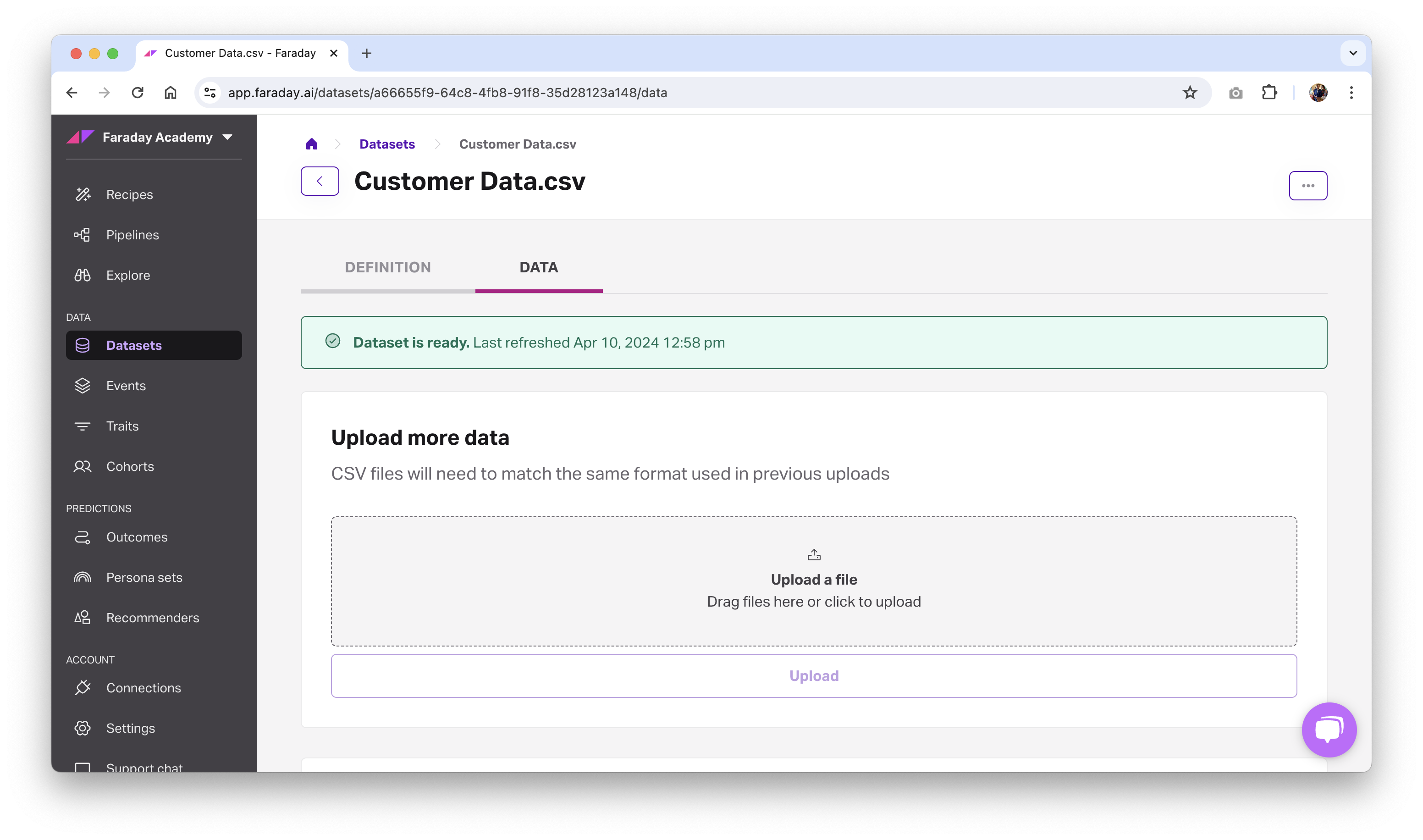 Screenshot of a refreshed dataset